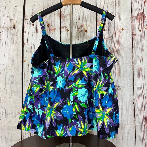 Roaman's Blue and Green Floral Swim Suit Tank Top - Picture 6 of 10